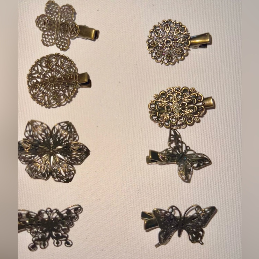 Hair Clips Butterfly Flower Feather Hair Barrettes 12 Piece Set Bronze Tone New - Picture 13 of 16